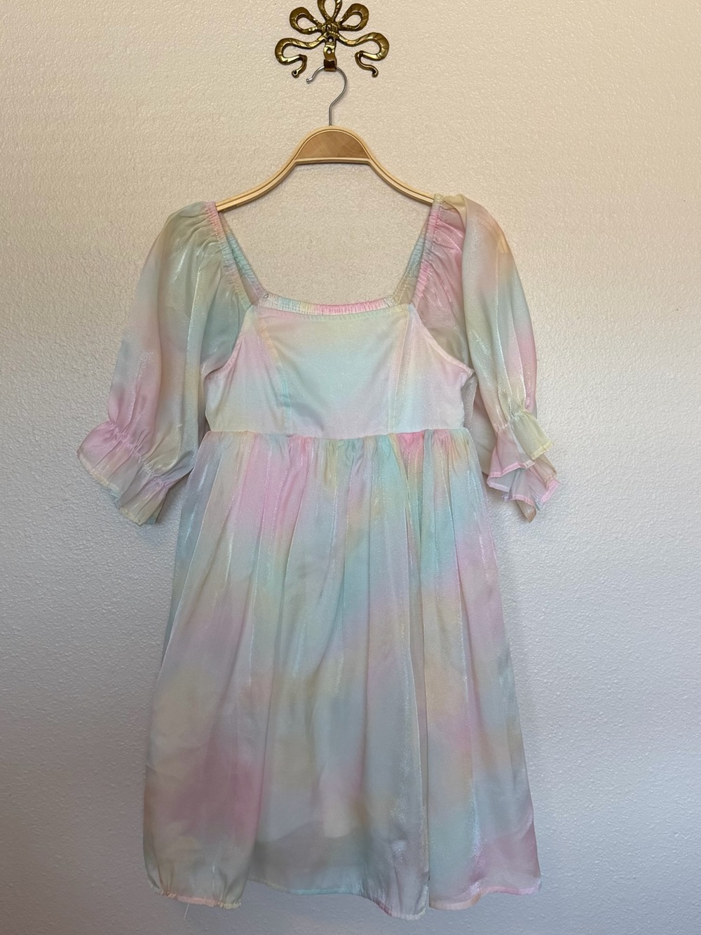Pastel Tie-Dye Puff Sleeve Mini Dress